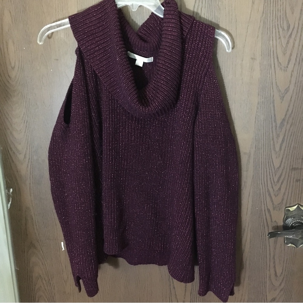 Boston Proper Glittery Burgundy Cardigan Sweater Size L